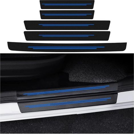 5 Pièces Autocollants De Protection En Fibre De Carbone, Protection Seuil Porte Voiture, Carbone Fibre Film Protecteur Seuil Porte Voiture Accessoires Auto Universel(Bleu) (1/5)