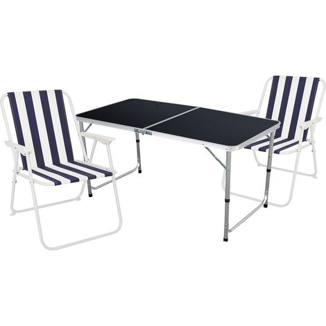 3-teiliges Campingmöbel Set blau-weiß 120x60x58/70cm schwarz-MMC330872B+2xM60029 (1/4)