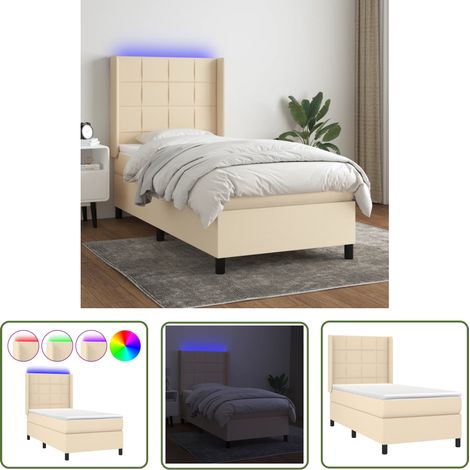 The Living Store Boxspringbett mit Matratze & LED Creme 100x200 cm Stoff - Boxspringbett - Betten - Schlafräume - Cremefarbenes Bett - Led-Licht (1/5)