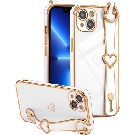 Étui en silicone antichoc pour iPhone 14 Pro Max avec dragonne rétractable, poignée de support et motif cœur pour filles et femmes (1/5)
