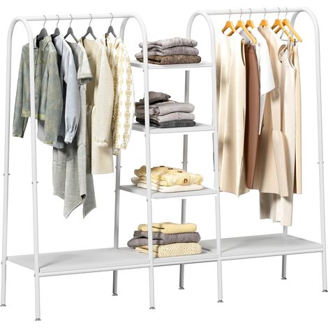 Soges – Portant à vêtements en bois et métal avec 4 étagères de rangement – Dimensions 100 x 40 x 150 cm – Gain de place pour chambre et bureau (1/5)
