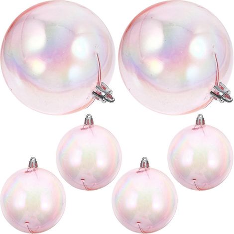 Boules de Noël irisées en plastique rose (lot de 6) (1/5)