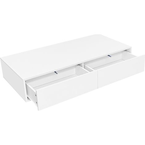 Table basse moderne blanche laquée avec 2 tiroirs et éclairage LED, 115 x 55 x 34 cm (1/5)