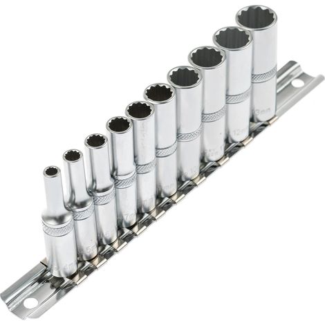 Juego 10 vasos largos 12 caras para carraca 1/4" 4 mm a 13 mm (1/2)