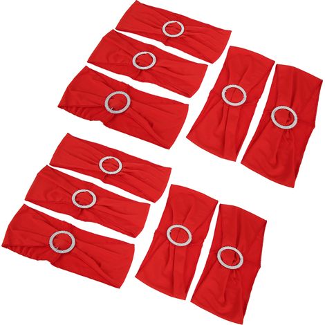 Lot de 10 Rubans de Chaise Rouges, Élégants, Polyester Résistant, Boucle Strass Coulissante, Bande Élastique Large pour Chaises, Usage Polyvalent (1/5)
