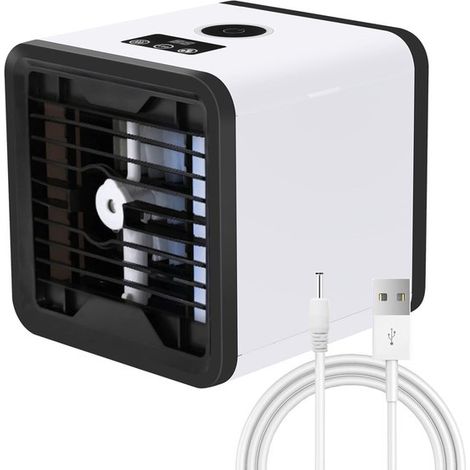 Raffrescatore d'aria portatile，raffrescatore d'aria personale con illuminazione ambientale a LED a 7 colori，ventilatore da scrivania per casa