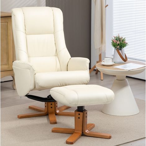 Sillón relax con reposapiés, reclinable 135°, función balancín, blanco crema DESVIAE (1/5)