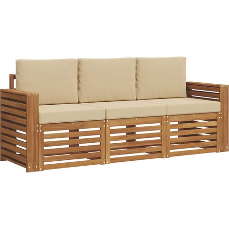 Set divani 3 pz  Salotto da Giardino Naturale e Beige Legno di Acacia Massello (1/5)