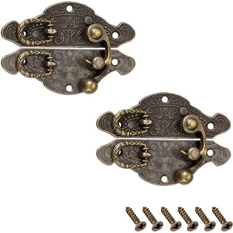 Lot de 2 fermoirs à loquet pour boîte en bois, couleur bronze, 59 x 39 mm