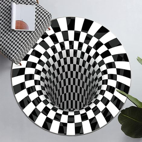 Tapis de sol 3D, tapis 3D Vortex pour chambre ou salon, noir et blanc à motif quadrillé (A) (1/5)