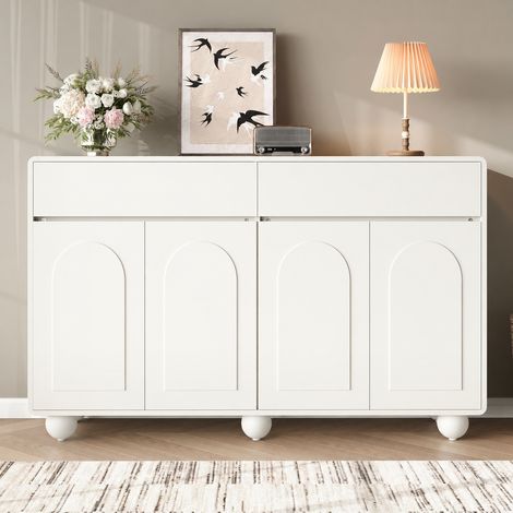 Aparador - 140 x 38 x 89 cm - 4 puertas curvas, 2 cajones, patas de bola de metal - estilo moderno - mdf - blanco (1/5)