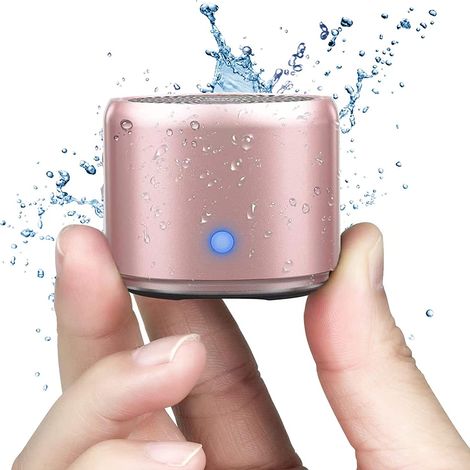 Enceinte Bluetooth étanche, mini-enceinte portable sans fil pour l'extérieur, basses puissantes grâce à ses radiateurs de basses, avec étui de transport et mousqueton (or rose)