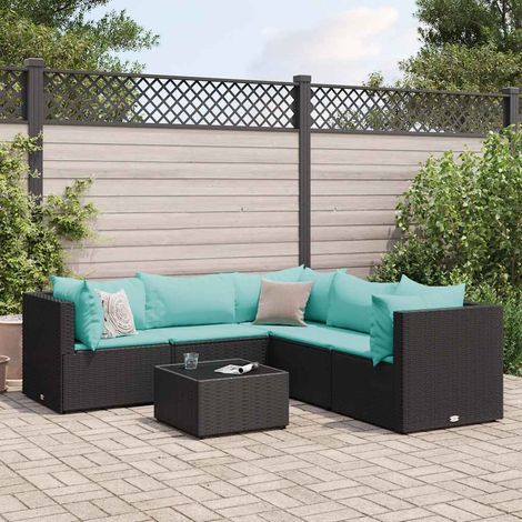 Set Mobili da Giardino 6 pz con Cuscini in Polyrattan Nero vidaXL (1/5)