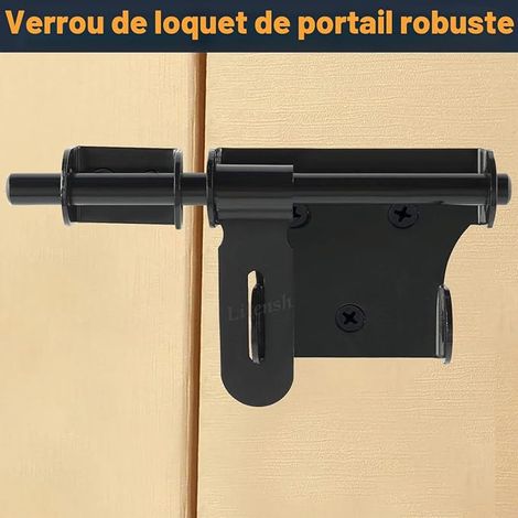 Loquet de Portail Coulissant Avec trou de Cadenas, Verrou à Boulon Verrou Porte Coulissante, 6 Inch Verrou Porte Exterieur Serrure Porte, Loquet Porte de Fermeture Inox 15,2 cm (Noir) (1/4)