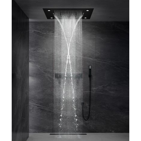 Panel de ducha termostático con rociador LED 800x600 mm - Negro