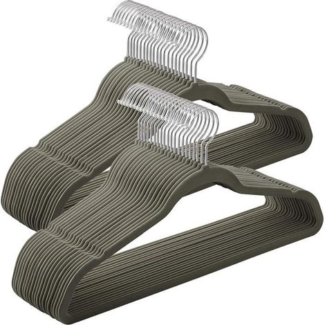 50 cintres en velours, crochet pivotant 360°, antidérapants, pour costumes chemises robes cravates pantalons, gris (1/4)