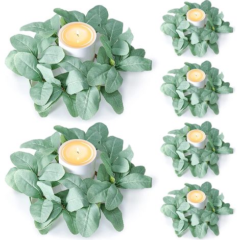 Samhe 6 Couronnes de Bougies en Eucalyptus Artificiel, Petites Guirlandes Vertes pour Bougeoirs Boho, Décoration de Table Printemps Mariage Maison, Ø Int. 10 cm / Ext. 25 cm (1/4)