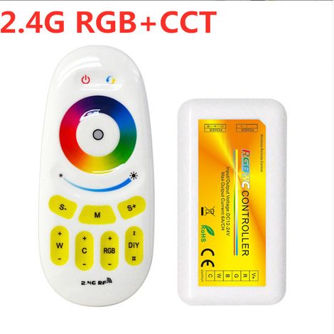 Contrôleur LED 5 en 1 avec RGB CCT, télécommande sans fil tactile et variateur de bande LED.