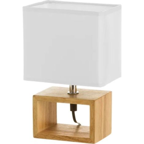 Lampe à poser rectangle en bois avec abat-jour blanc, design scandinave moderne pour salon ou chambre (1/3)