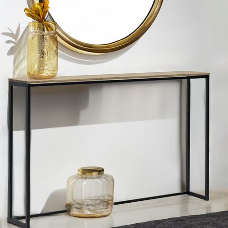 Consola Recibidor iCub Eco-Line 118x30x80cm Negra en madera maciza de pino acabado envejecido estilo Industrial Box Furniture
