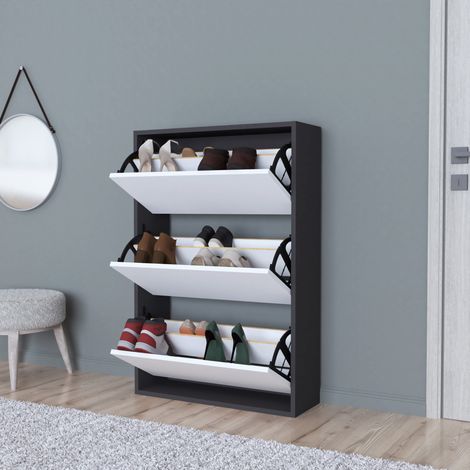 Scarpiera Salvaspazio Slim con 3 Contenitori Ribaltabili Portascarpe Stretto da Ingresso Capienza 18 Paia 110 x 73,5 x 24 cm - Antracite / Bianco [en.casa] (1/5)