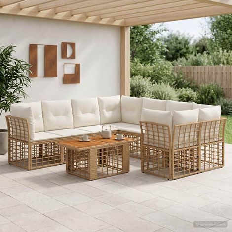 vidaXL Set Divano da Giardino 9 pz Naturale e Bianco Crema polyrattan (1/5)