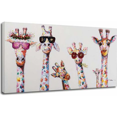 Graffiti Art Coloré Animal Peinture Sur Toile Curieux Girafes Famille Pop Art Affiche Imprime Tableau Chambre Enfant Decoratifs Muraux Salon Décor (Sans Cadre, 20x40cm)T-Audace (1/5)