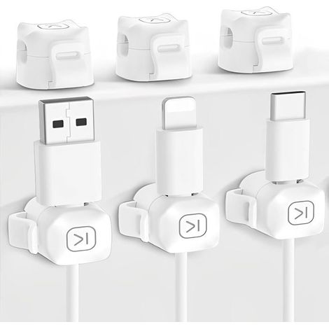 BelleRise - Organiseur de bureau avec clips pour câbles, support de câble, support de chargeur de câble à adhésif haute résistance, blanc (1/5)