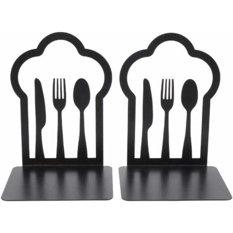 paire de serre-livres en métal robuste - Design unique - Pour cuisine, maison, école, bureau, bibliothèque - Noir (1/4)