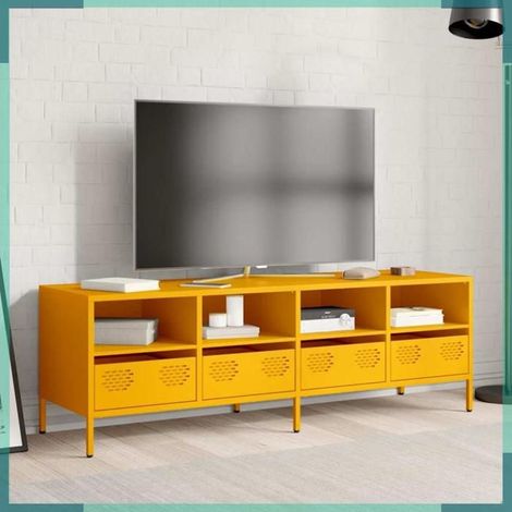 851331 Meuble TV jaune moutarde 135x39x43,5 cm acier laminé à froid (1/5)