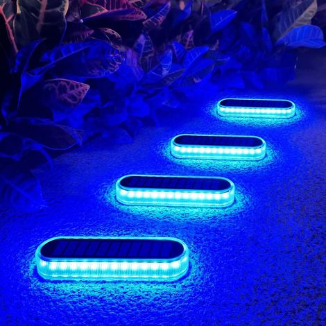 Lampe Solaire Extérieur, 4 Pack 30 LEDs Lumière Solaire Jardin IP68 Etanche Lampe Solaire au Sol Auto On/Off Eclairage Solaire de Sécurité pour Chemins Escalier Allée Patio Pont, Lumière Bleue (1/5)