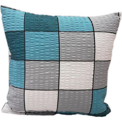 Federa in corteccia 40x40 cm, motivo a quadri da picnic, turchese