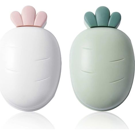 Porte-savon, lot de 2 porte-savons en forme de carotte avec couvercle, petit porte-savon mignon pour la douche (vert, blanc) (1/5)