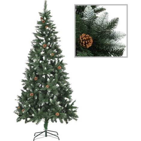 Sapin de Noël avec pommes de pin et paillettes blanches-Décoration de Fête pour Noël 210 cm 737664 (1/5)