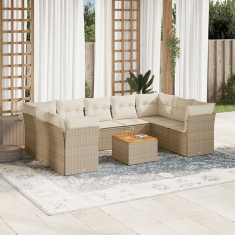 10-tlg. Garten-Sofagarnitur mit Kissen Beige Poly Rattan vidaXL (1/3)