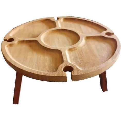 Table de pique-nique pliante en bois avec porte-verres à vin - Plateau compartimenté portable pour verres à vin (1/5)