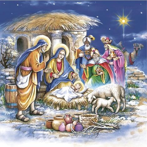 Serviettes de table de Noël pour chambre d'enfant, scène de la Nativité, Sainte Famille, Jésus, 33x33cm, 20 pièces.