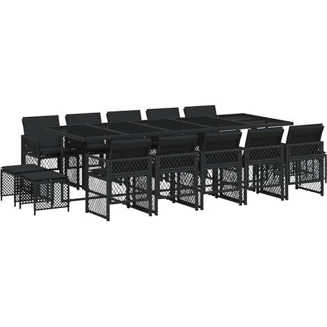Maison Exclusive - 15-tlg. Garten-Essgruppe mit Kissen Schwarz Po