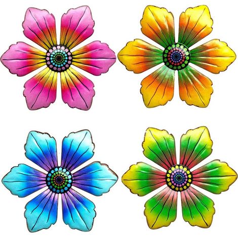 Lot de 4 décorations murales en métal 3D en forme de fleurs, décoration murale, sculptures murales suspendues, ornement mural en métal pour salon, chambre à coucher, jardin (1/5)