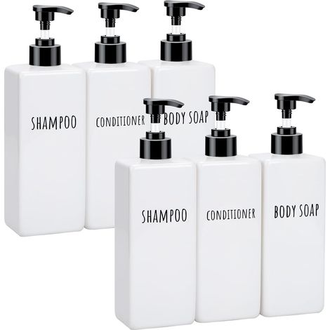 6 Pièces - Distributeur Savon - Flacon Pompe - Réutilisable Pour Shampooing Et Gel Douche - Salle De Bain - Blanc - 500ml (1/5)