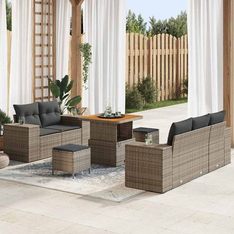 Gartensofa-set 8 pcs Grau Poly-Rattan (1/5)