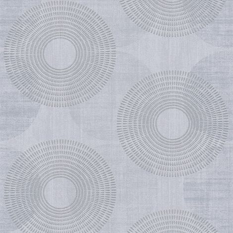 Papier peint gris intissé pour chambre adulte | Papier peint moderne motif rond | Tapisserie salon grise avec motifs argentés - 10,05 x 0,53 m (1/5)