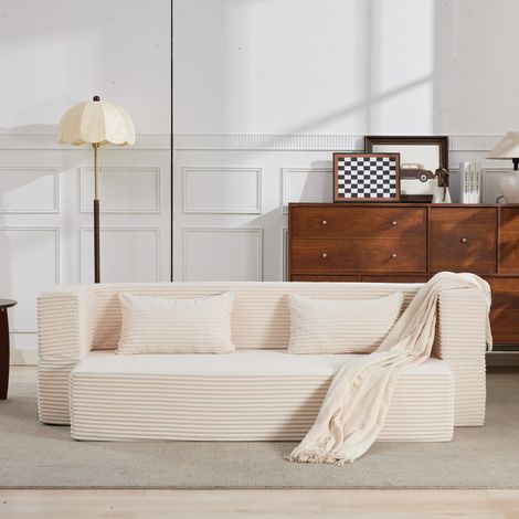 Schlafsofa Beige gepolstert mit Cordbezug, 2-in-1 ausklappbar, modular, ohne Montage, inkl. 2 Kissen (1/5)