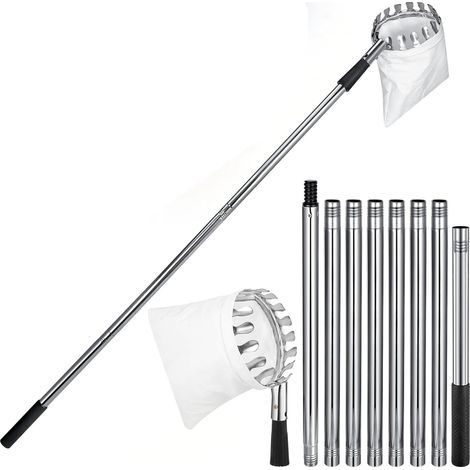 Fruit Picker - 3.2 M Extendable Stainless Steel Pole - For Apples Cherries Plums Pears - 16 Cm Diameter Cotton Bag - 1 Piece (1/4)