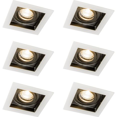 QAZQA Set di 6 faretti da incasso moderni bianchi con nero