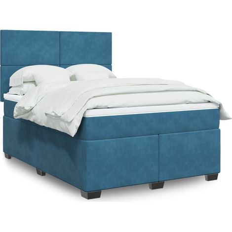 Giroletto a Molle con Materasso Blu 140x200 cm in Velluto vidaXL (1/5)