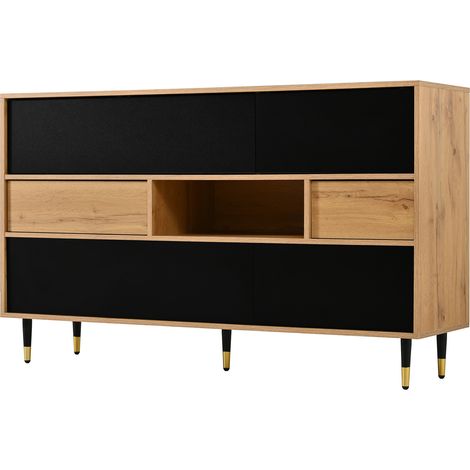 Aparador de madera y negro con 2 cajones y 2 puertas HOMVRA (1/5)
