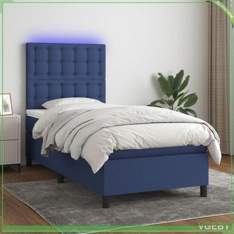 Sommier tapissier avec matelas et LED - Mod. 3135171 - Bleu - Tête de lit réglable - Matelas 90x200 ressorts ensachés (1/5)