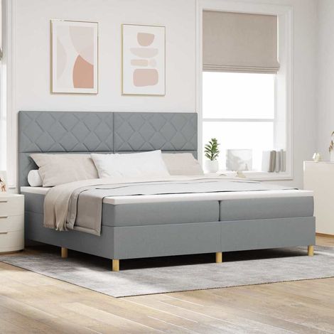 Teenpull – Boxspringbett mit Kopfteil Hellgrau 200 x 200 cm Stoff (1/5)
