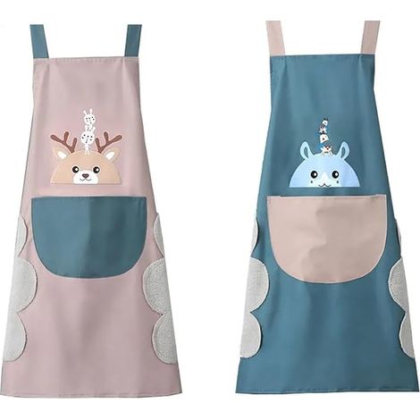 Tablier de cuisine 2 pièces pour femme, imperméable, avec 2 poches, résistant à l'huile et ajustable, idéal pour barbecue, restaurant et café. (1/5)